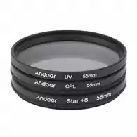 Zestaw filtrów polaryzacyjnych Andoer 55mm Star 8/CPL/UV/Close-up +4 Nikon Canon Sony Pentax widok z przodu