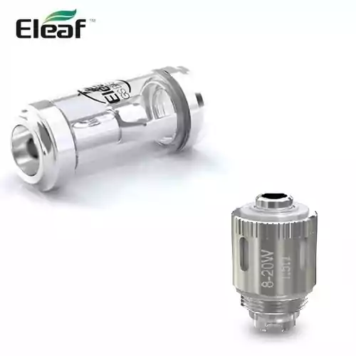Atomizer clearomizer Eleaf GSBASAL z 2 grzałkami srebrny widok z przodu.
