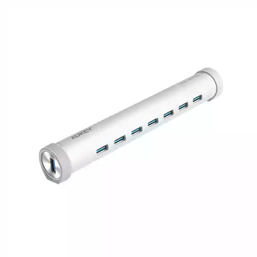 Rozgałęźnik HUB USB 7 port USB-C Aukey Aluminum Tube widok z przodu.