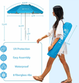 AMMSUN parasol plazowy 180 cm przechylny ze srebrna powloka UV, niebieski