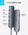 Anker hub USB-C 7w1, HDMI 4K 60Hz, czytnik SD/microSD, PD 85 W, szary