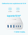 Anker stacja ładująca 6 portów 112 W – 3× USB-C, 3× USB-A, biała