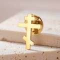 Dreamtimes broszka w kształcie krzyża prawosławnego – przypinka vintage, złoty kolor – zdjęcie 2