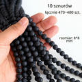 HERZWILD lawa wulkaniczna czarna – koraliki 8 mm, 10 sznurów (ok. 470 szt.)