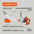 Husqvarna 122R – kosa spalinowa 21,7 cm³, szerokość koszenia 43 cm, uchwyt rowerowy