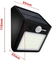 Lampka solarna LED Kungix LB-SOLARL1 30 led z czujnikiem ruchu widok z wymiarami