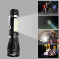 Latarka kieszonkowa LED akumulator USB COB Zoom IP65 widok zastosowania