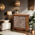 Marrakesch Haifo – komoda vintage z drewna mango, ręcznie wykonana, brązowo-biała – zdjęcie 4