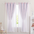 NICETOWN zasłony dziecięce z gwiazdami i woalem 2 szt. 132 x 160 cm – różowe