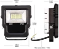 Wodoodporny naświetlacz LED TG020J1AT-BK 20W widok z wymiarami