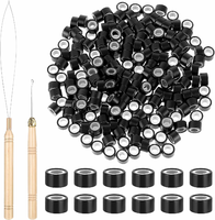Abeillo tulejki ringi 4 mm do przedłużania włosów, 200 szt. + haczyk, czarne
