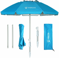 AMMSUN parasol plazowy 180 cm przechylny ze srebrna powloka UV, niebieski