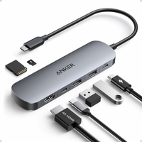 Anker hub USB-C 7w1, HDMI 4K 60Hz, czytnik SD/microSD, PD 85 W, szary