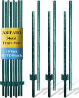 ARIFARO słupki ogrodzeniowe stalowe 215 cm – 10 szt., wbijane, zielone