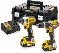 DeWALT zestaw XR 18V: DCD796 + zakrętarka DCF887, 2x5 Ah, ładowarka – walizka TSTAK