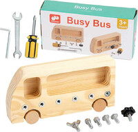 Edukacyjna drewniana zabawka Busy Bus Flying Hippo widok z przodu