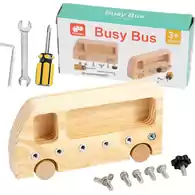 Edukacyjna drewniana zabawka Busy Bus Flying Hippo widok z przodu
