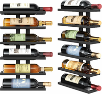 FAVOOSTY Stojak na wino ścienny metalowy, 6 poziomów, czarny