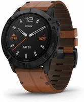 Garmin Fenix 6X Sapphire – zegarek multisport GPS, DLC, kasztanowy pasek skórzany