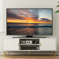 HEYZOEY szafka RTV 137 cm do telewizorów 55–65 cali – biała, złote uchwyty