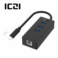  Hub USB C + 3 porty USB 3.0 Iczi IZEC-A88 RJ45 10/100Mb/s widok z przodu