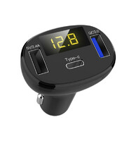 Ładowarka samochodowa Quelima C02 QC3.0 LCD czarna widok z przodu.