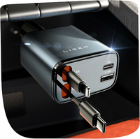LISEN ładowarka samochodowa 4w1 USB-C 75 W z wysuwanym kablem