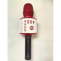 Mikrofon karaoke z wbudowanym akumulatorem czerwony widok z przodu.
