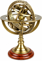 Nagina International – mosiężna sfera armilarna Zodiac na drewnianej podstawie, antyczny mosiądz