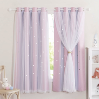 NICETOWN zasłony dziecięce z gwiazdami i woalem 2 szt. 132 x 160 cm – różowe