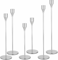 Novent świeczniki metalowe komplet 6 szt. srebrne, wysokości 23-33 cm