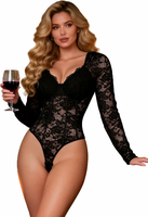 ohmydear Body koronkowe damskie z długim rękawem - czarne, L