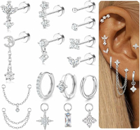 Piercing biżuteria MILACOLATO, kolczyki Helix ze stali chirurgicznej, srebrne