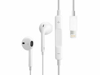Przewodowe słuchawki douszne do Apple ze złączem Lightning biały widok z przodu.