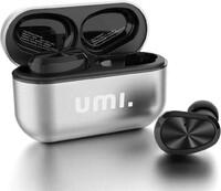 Słuchawki bezprzewodowe dokanałowe UMI W5s Bluetooth 5.2 IPX7 srebrny widok z przodu.