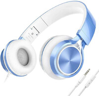 Słuchawki przewodowe składane AILIHEN MS300 do tableta smartfona PC niebieskie widok z przodu