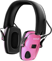 Słuchawki strzeleckie ochronne aktywna redukcja szumu awesafe różowe widok z przodu.