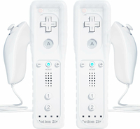 TechKen 2x Wii Remote Plus z Motion Plus + 2x Nunchuk – zestaw kontrolerów, biały