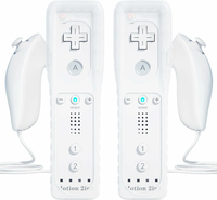 TechKen 2x Wii Remote Plus z Motion Plus + 2x Nunchuk – zestaw kontrolerów, biały