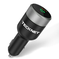 Transmiter samochodowy Bluetooth ładowarka TeckNet C54 FM LCD USB widok z przodu.