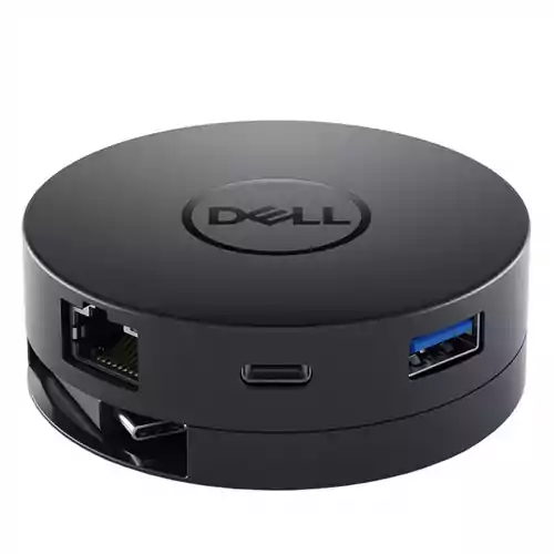 Adapter HUB Dell DA300 USB-C HDMI VGA DisplayPort RJ-45 widok z przodu,