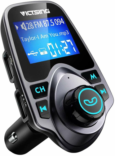 Adapter radia samochodowego z ładowarką VicTsing BH267A bluetooth widok z przodu