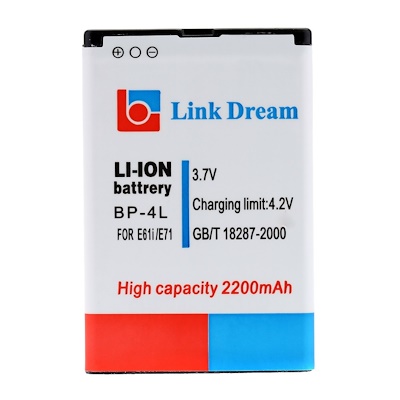 Akumulator litowo-jonowy Link Dream BP-4L 3.7V 2200mAh dla Nokia E61i E71 E72 N90i N810 widok z przodu
