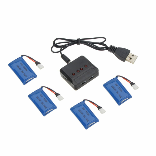 Akumulatory Supper Fly do drona Hubsan X4 H107D FPV 3.7V 380mAh LiPo 4szt. widok z przodu
