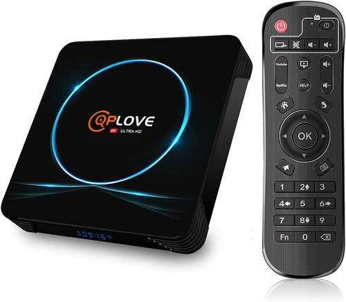 Android TV Box 11 QPLOVE Q12 Plus 8GB 128GB 8K 3D USB widok z przodu.