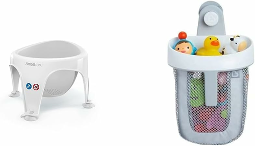 Angelcare ronda kąpielowe do dużej wanny + Munchkin koszyk na zabawki – jasnoszare