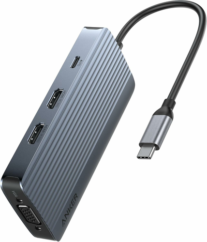Anker hub USB-C 8w1, potrójny wyświetlacz, HDMI + VGA, PD, szary