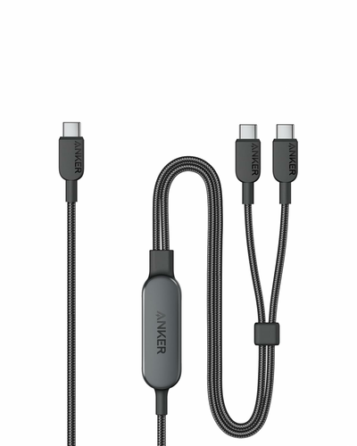 Anker kabel USB-C 2w1 140 W, rozdzielacz na dwa urządzenia, 1,8 m, czarny