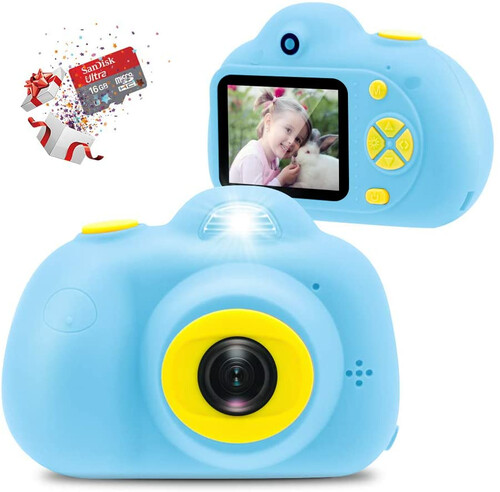 Aparat kamera cyfrowa dla dzieci HD 1080P ZOOM niebieski widok z przodu
