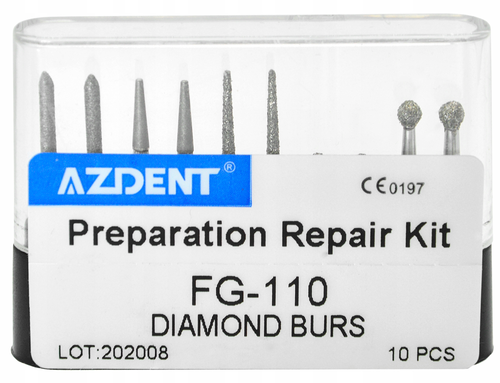 Azdent FG-110 – zestaw 10 wierteł diamentowych do turbiny stomatologicznej